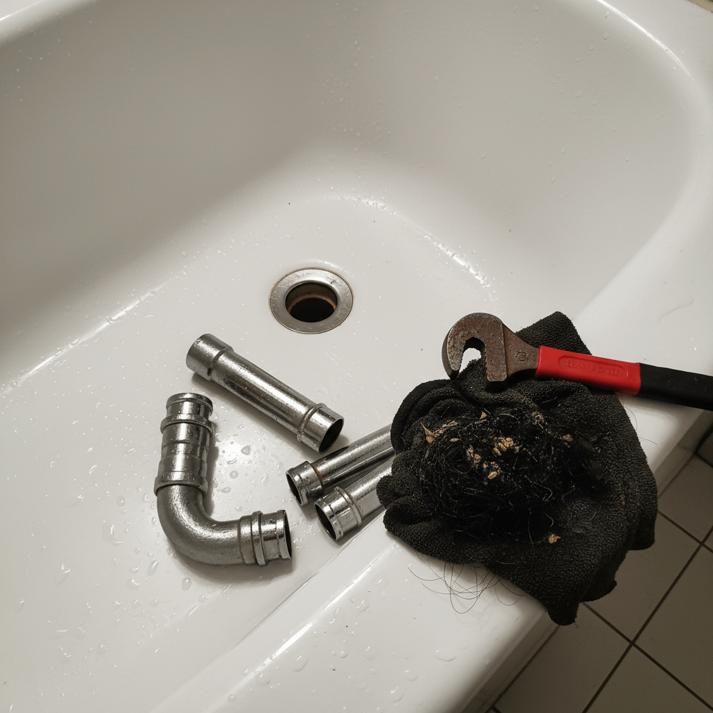 Badewannenabfluss wird gereinigt